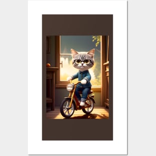 Cat on a Bicycle - Modern Digital Art Posters and Art